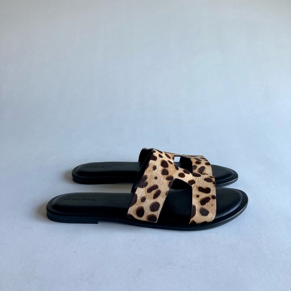206 Collective Tan Brown Animal Print Leather Flip Flops Sandals size 8.5 - Picture 2 of 12